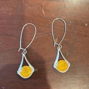 Beautiful silver earrings with amber like stone